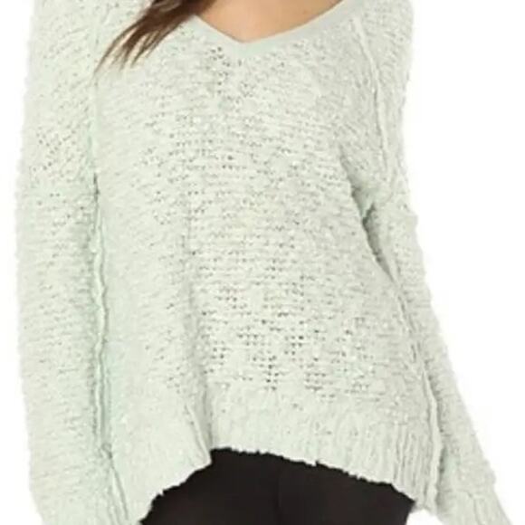 Free People Women Songbird Boucle Knit V-Neck Sweater Mint Green Size XS - Picture 2 of 7